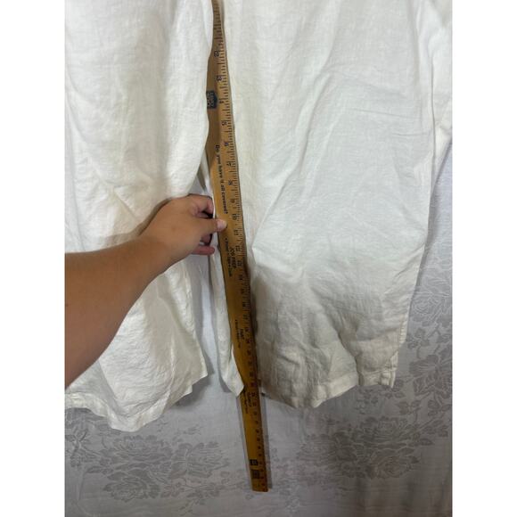 J Jill Love Linen White Pants 4X NEW Pull On Wide Leg Cropped Button Detail - Picture 7 of 11